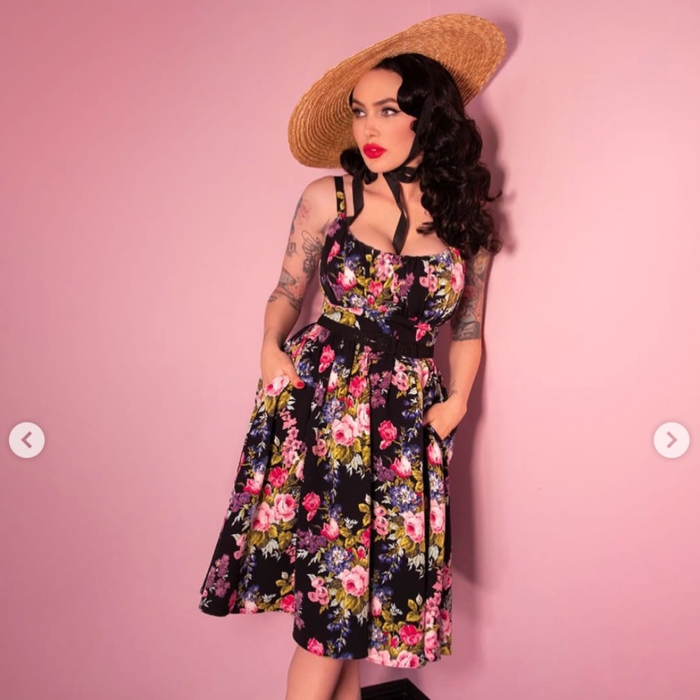 Ingenue Dress in Black Vintage Floral Print - Vixen by Micheline Pitt